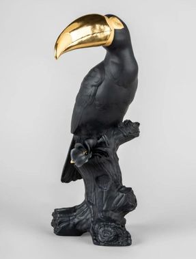 Lladro Toucan Sculpture. Black-gold. Limited Edition