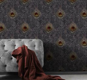 Mineheart Peacock Feathers Black And White Wallpaper