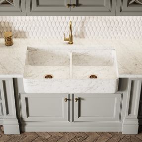 Lusso Palmetto Carrara Belfast Marble Polished Kitchen Sink 1000
