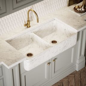 Lusso Palmetto Carrara Belfast Marble Polished Kitchen Sink 1000