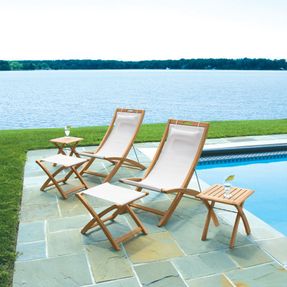 Country Casual Harborside® Teak + Sling Folding Deck Chair