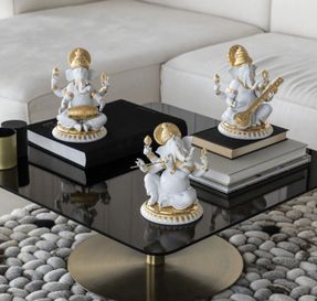 lladro Veena Ganesha Figurine Golden Lustre Sculpture