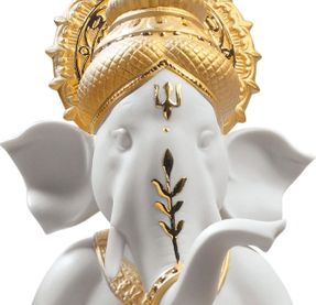 lladro Veena Ganesha Figurine Golden Lustre Sculpture