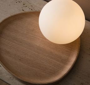 AMPM Table lamp, opal/oak globe, Hannasta