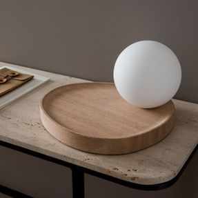 AMPM Table lamp, opal/oak globe, Hannasta