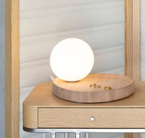 AMPM Table lamp, opal/oak globe, Hannasta