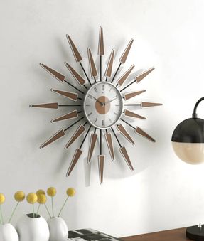 Wayfair Midcentury/modern Starburst Metal Wall Clock 23 Inches - Walnut