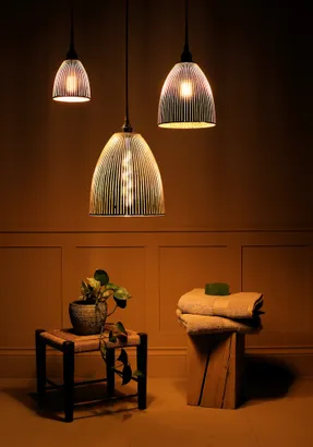 Thelightyard Bell 3 way black & gold leaf cluster bathroom pendant light ip44