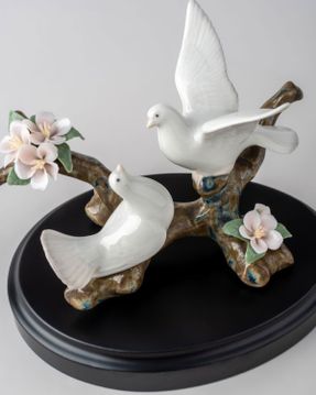 Lladro Doves on A Cherry Tree Figurine