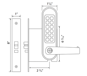 Codelocks CL510 & CL515 Tubular Latch with Key Override Door Lock