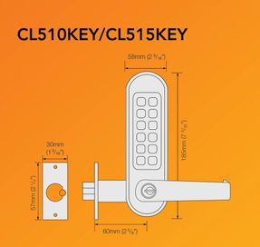 Codelocks CL510 & CL515 Tubular Latch with Key Override Door Lock