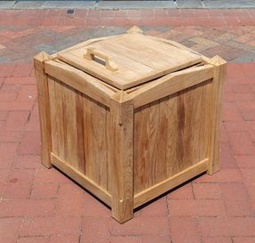 Country Casual Teak Pyramid 20 In. Square Receptacle W/ Trash Lid