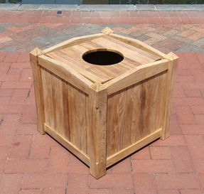 Country Casual Teak Pyramid 20 In. Square Receptacle W/ Trash Lid