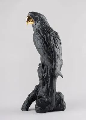 Lladro Macaw Bird Sculpture - Black-Gold Limited Edition