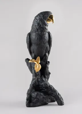 Lladro Macaw Bird Sculpture - Black-Gold Limited Edition