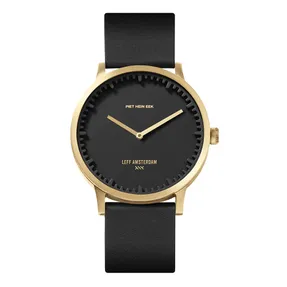 Leff Amsterdam Tube Watch T40 Brass/Black Case Black Leather Strap