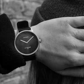 Leff Amsterdam Tube Watch T40 Brass/Black Case Black Leather Strap