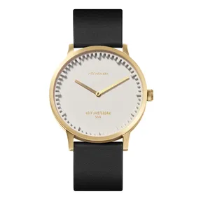 Leff Amsterdam Tube Watch T40 Brass/Black Case Black Leather Strap