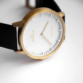 Leff Amsterdam Tube Watch T40 Brass/Black Case Black Leather Strap