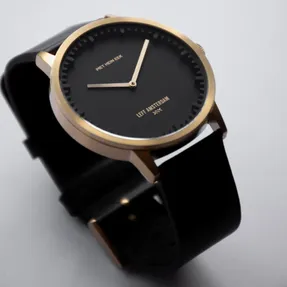 Leff Amsterdam Tube Watch T40 Brass/Black Case Black Leather Strap