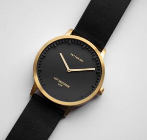 Leff Amsterdam Tube Watch T40 Brass/Black Case Black Leather Strap