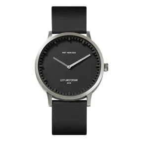Leff Amsterdam Tube Watch T40 Brass/Black Case Black Leather Strap