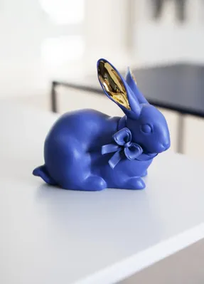 Lladro Attentive Bunny. Blue-Gold Sculpture