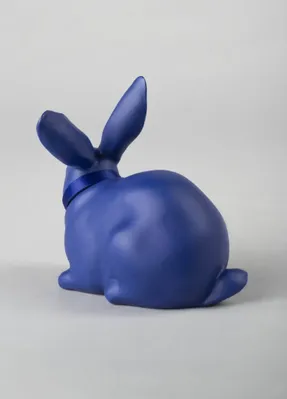 Lladro Attentive Bunny. Blue-Gold Sculpture