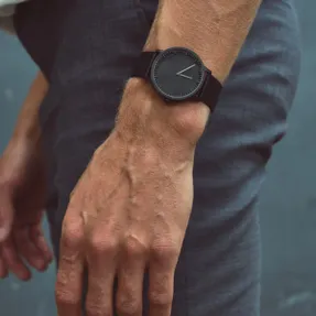 Leff Amsterdam Tube Watch T32 Black / Black Leather Strap