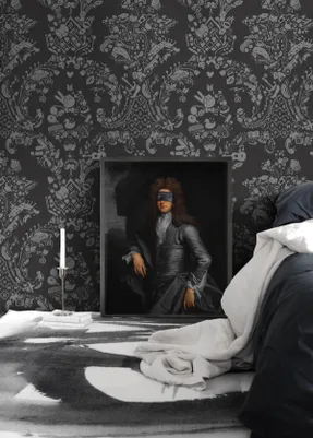 Mineheart New World Damask Wallpaper - Grey & Grey