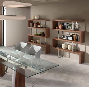 Angel Cerda Walnut Colored Wooden Shelf And Chrome Steel