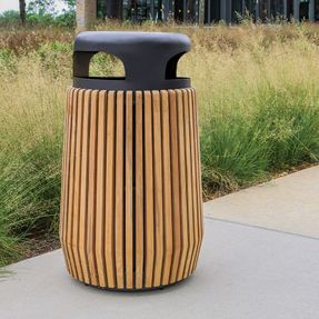 Country Casual Teak Ethos trash receptacle w/ rain dome lid