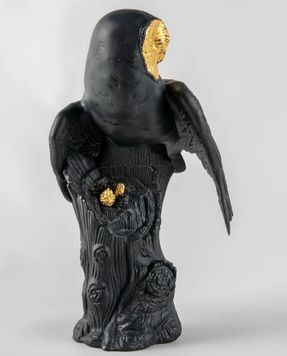 Lladro Owl Sculpture. Black-gold. Limited Edition