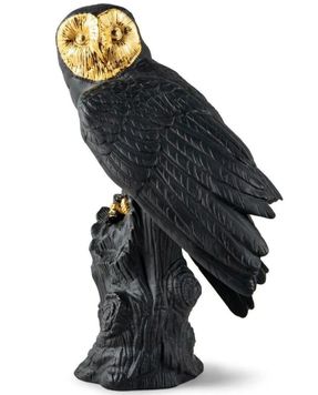 Lladro Owl Sculpture. Black-gold. Limited Edition