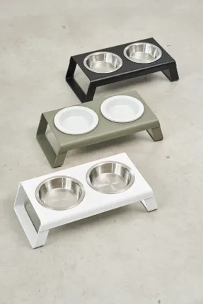 Miacara Desco Cat Feeder With Porcelain Bowls