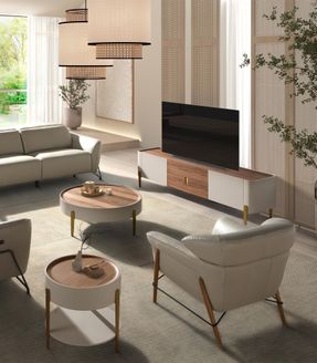 Angel Cerda TV Stand Beige Wood - Golden Polished Steel And Walnut Top