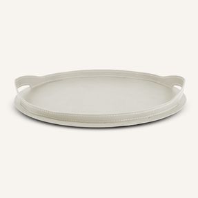 Limacdesign Leather And Steel Oval Tray Tabla