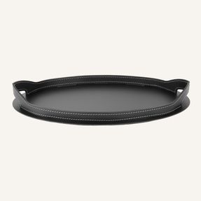 Limacdesign Leather And Steel Oval Tray Tabla