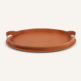 Limacdesign Leather And Steel Oval Tray Tabla