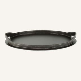 Limacdesign Leather And Steel Oval Tray Tabla