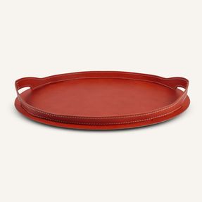 Limacdesign Leather And Steel Oval Tray Tabla