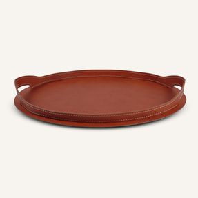 Limacdesign Leather And Steel Oval Tray Tabla