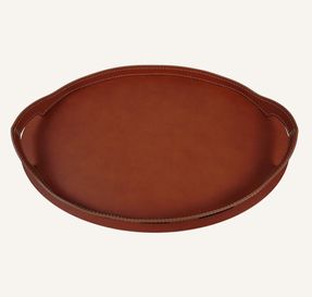 Limacdesign Leather And Steel Oval Tray Tabla