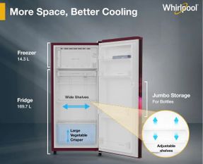 Whirlpool WDE 184L 2 Star Single Door Refrigerator with Handle - Wine Serena-Y