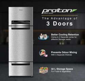 Whirlpool Protton 215l Frost Free Three Door Refrigerator - Radiant Steel