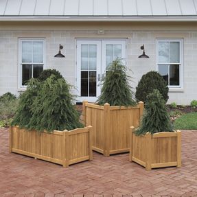 Country Casual Teak Pyramid Small Square Planter W/ 1 Plastic Liner