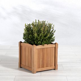 Country Casual Teak Pyramid Small Square Planter W/ 1 Plastic Liner