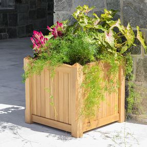 Country Casual Teak Pyramid Small Square Planter W/ 1 Plastic Liner