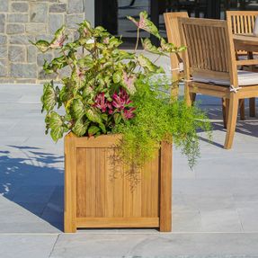 Country Casual Teak Pyramid Small Square Planter W/ 1 Plastic Liner