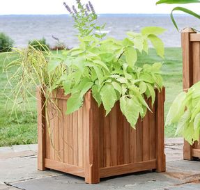 Country Casual Teak Pyramid Small Square Planter W/ 1 Plastic Liner